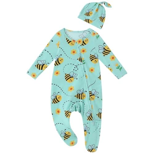 Baby One-Piece Footies Long Sleeve Rompers 2-Way Zipper, Baby Bodysuit Bamboo Clothes for Boys Girls (Bee, Newborn) - Image 1