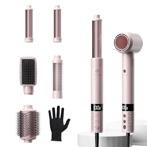 6 in 1 Blow Dryer Brush Set Grey/Pink Blind Boxes, Powerful Hair Dryer Brush with Auto-Winding Curl L/R, Fast Drying, Smooth Blowouts, Root-Lift Volume, No Heat Damage Frizz-Free Thermal Brush - Image 1