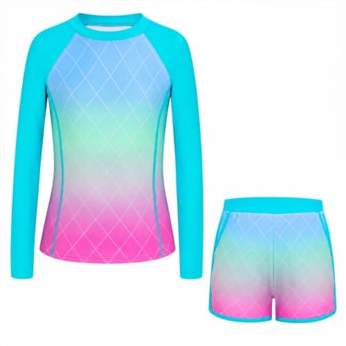 Alakuoti Girls Rash Guard Swimsuit Two Piece Bathing Suit UPF 50+ Sun Protection Long Sleeve Swimwear Size 8 Blue Pink