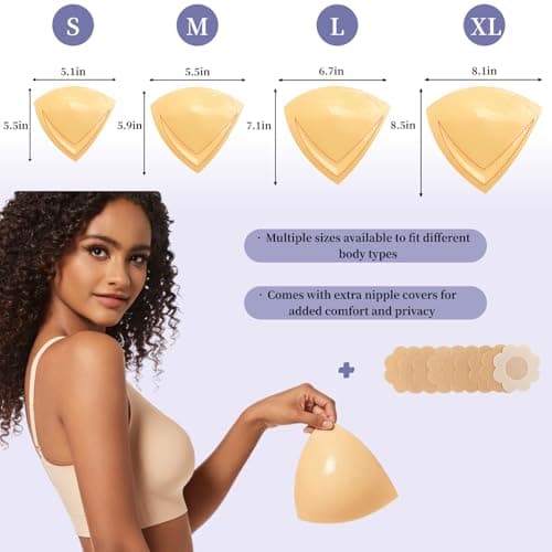 DEPOVOR Double-Sided Adhesive Bra Inserts, Large Size Lightly Padded for D+ Cups, Reusable Lifting Enhancers for Large Busts Beige - Thumbnail 6