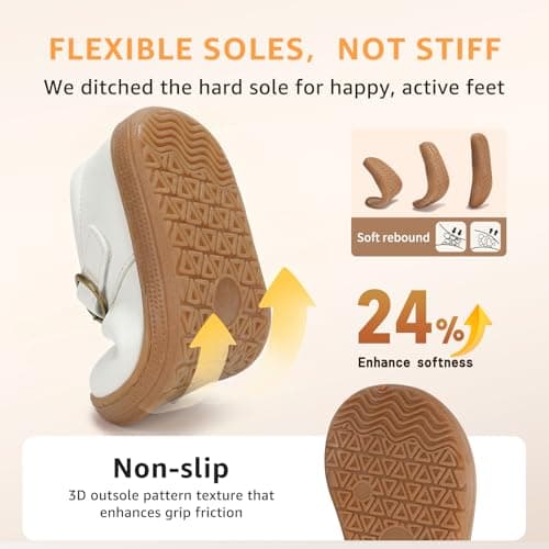 WIDE TOE BOX Toddler Little Girls Mary Jane Ballerina Flats Shoes Slip-on School Party Dress Shoes Uniform Shoes for School White Infant 4 - Thumbnail 6