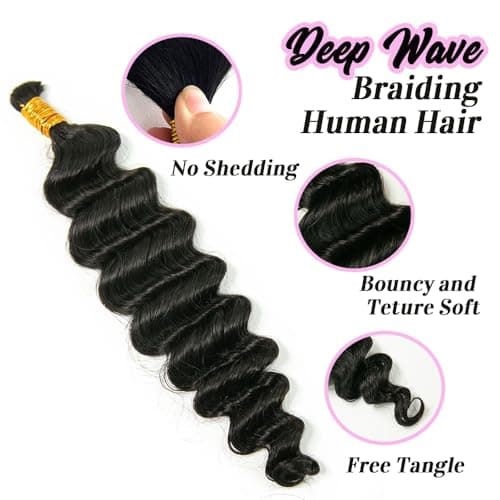 Human Boho Braiding Hair Deep Wave 100% Unprocessed Brazilian Human Braiding Hair 100G Boho Hair for Braiding NC 22 Inch - Thumbnail 2