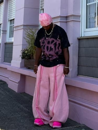 Aelfric Eden Mens Graphic Tee Shirts Oversized Baggy Loose Cotton T-Shirt Streetwear Casual Summer Y2k Shirt Black Pink - Thumbnail 3