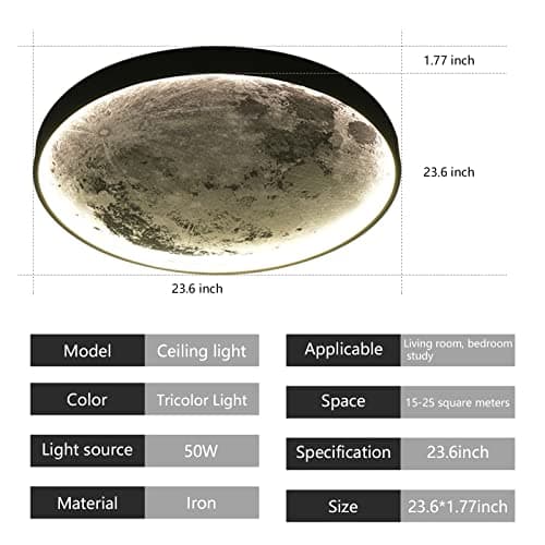 AHAWILL Flush Mount Led Dimmable Ceiling Light Fixture with Remote Control,23.6 "Wall Mounted Decorative Moon Ceiling Light for Bedrooms and Living Rooms.(50W) - Thumbnail 2