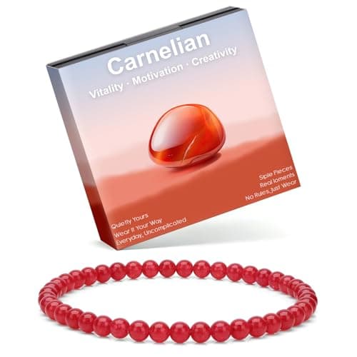 Risyfjew 4MM Handmade Carnelian Natural Gemstone Stretch Elastic Bracelet,PE Film Anti-oxidation Packaging Natural Stone Crystal Healing Power Energy Gifts for Adult - Image 1