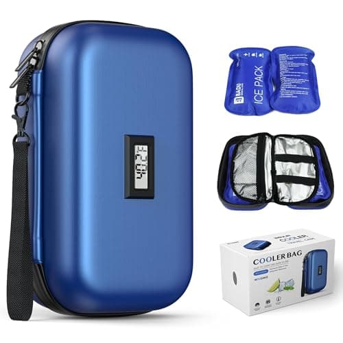 WOODAKE Insulin Cooler Travel Case TSA Approved Medication Cooler with Digital Temp Display 2 Ice Packs for Insulin Travel Case Diabetes Storage 4-6 Pens