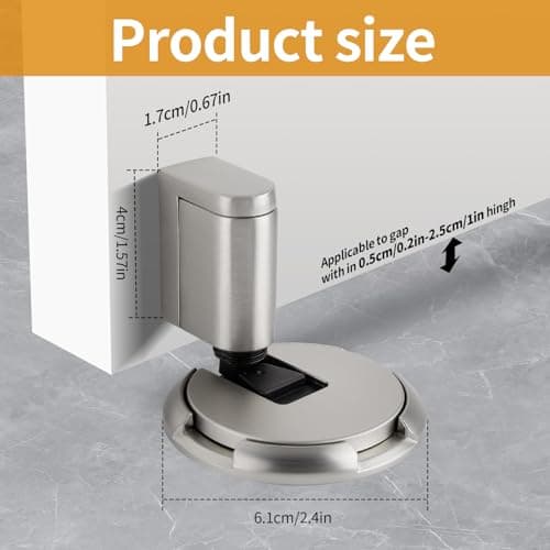 Bak Bo Windproof Door Stoppers 1 Pack Adjustable Bottom of Door Holder Indoor No Drilling Heavy Duty Mechanical Floor Door Stop with Screws and Adhesive Catch Door Keep Door Open Brushed Nickel BN-1 - Thumbnail 4