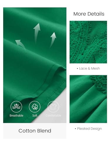 Funlingo Women's Peplum Tops Lace Babydoll Poplin Mesh Embroidered Blouse Dressy Casual Crew Neck Sleeveless Flared Mesh Shirts Green L - Thumbnail 5