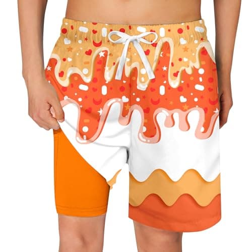 Cozople Boy's Yellow Ice Cream Graphic Swimming Trunks Compression Boxer Brief Liner Swim Shorts Anti Chafe Swimsuit Bathing Suit for Big Boys No Mesh Lining Beach Board Shorts with Pockets - Image 1
