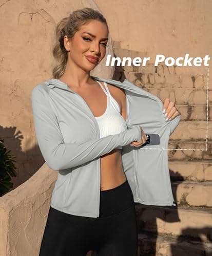 We1Fit Women's Lightweight UPF 50+ Sun Protection Shirt Hoodie Long Sleeve Hiking Outdoor Camping Jacket Grey - Thumbnail 3