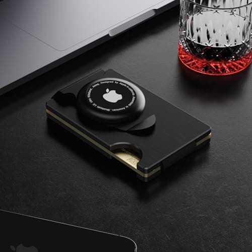Apple Airtag Wallet Men Slim : Metal Air Tag Wallets Wallet with 2 Money Clip Replaceable Gift Boxed Set for Male Husband at Anniversay Brithday - Thumbnail 3
