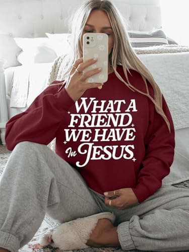 QLIPIN Christian Sweatshirts Women Jesus Sweatshirt: Religious Faith Shirts Bible Verse Inspirational Long Sleeve Top Wine Red - Thumbnail 2