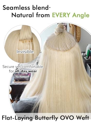 WIGNEE OVO Blonde 613 Human Hair Extensions 2 PCS | Warm Golden Undertones, No Glue Double Layer PU Base | Trimmable & Reusable 13x16" Wefts for Short/Thin Hair | Salon Quality - Thumbnail 3
