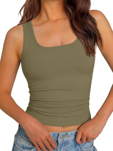GKBK Women Sleeveless Workout Tops Racerback Athletic Running Yoga Tank Tops Lightweight Gym Clothes Dark Green M - Image 1