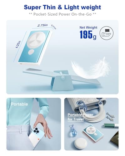 Kesguar Magnetic Portable Charger, 10000mAh 22.5W PD Super Fast Charging Wireless Power Bank. Ultra-Strong Magnet, USB C in&Out Battery Pack for Magsafe, iPhone 17/16/15/13/12 Pro Series, Blue - Thumbnail 6