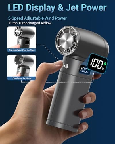 AuraliBrite 120KRPM Rechargeable Cordless Compressed Air Duster, Portable Electric Air Blower with 6 Adjustable Speeds & Turbo Fan, for Electronics PC Keyboard Car Outdoor Dust Cleaning & Snow Blowing - Thumbnail 3