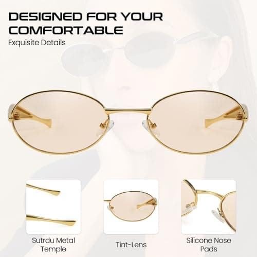 SODQW Retro Oval Sunglasses for Women Vintage Round Sun Glasses with Gold Metal Temples UV400 Protection 2025 Shades - Thumbnail 4