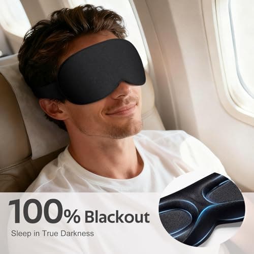 Vynix Sleep Mask for Men Women - 100% Blackout Eye Masks for Sleep - 3D Soft Sleeping Mask for Side Sleepers - Zero Pressure Lash Extensions Eye Cover Shade for Airplane Travel Essentials, Black - Thumbnail 2