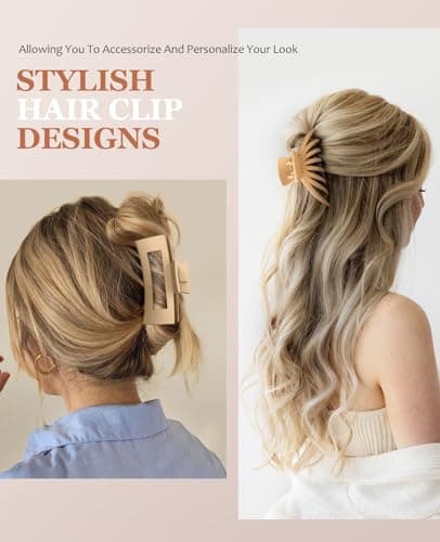 OPAUL Large Matte Square Nonslip Hair Claw Clips, 4.75" Strong Hold Big Neutral Hair Accessories for Long Hair for Women and Girls (8 Pack) - Thumbnail 3