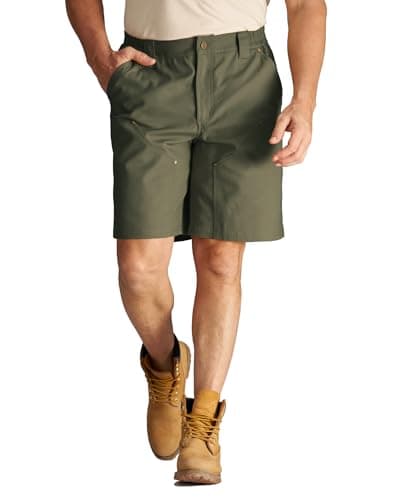 CHRONOLINE Men's Work Utility Shorts Heavyweight Cotton Water-Repellent Canvas Mid-Rise Regular Fit Carpenter Shorts, Olive Green, 34 - Image 1