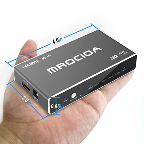 Mrocioa HDMI 2.0 Switch 5 in 1 Out with Remote, 4K@60Hz Splitter Switcher, HDCP 2.3, ALLM/VRR, Dolby Vision/HDR10+/Atmos, Aluminum+Acrylic, for PS5/4, Xbox, Apple TV, Fire TV - Thumbnail 6