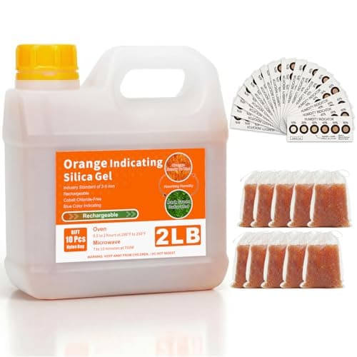 MATEAM 2LBS Cobalt-Free Orange Indicating Silica Gel, Safe Reusable Desiccant Beads with 10 Nylon Bags & 25 Humidity Test Cards, 3D Printer Desiccant & Storage Packs