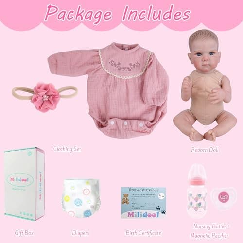 Milidool Reborn Baby Dolls - 20-inch Cute Soft Vinyl Realistic Baby Doll Real Life Baby Dolls with Complete Accessories Perfect for Cuddling, Playtime, and Gift Giving - Thumbnail 5