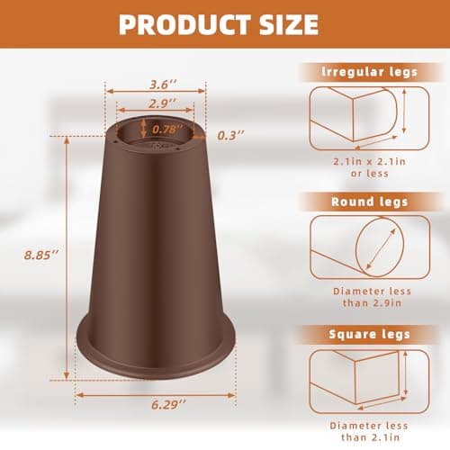 NKPOPHETE 8 inch Bed Risers Adjustable Furniture Risers - Heavy Duty Non-Slip Lift Supports for Beds/Couches/Sofas, Durable Square Design with Creates Storage Space (9 Pack Brown, 8 inch Round) - Thumbnail 3