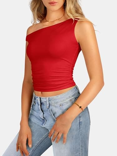 ATHMILE Womens Off The Shoulder Tops Summer Sleeveless Shirts Going Out Crop Tank Top Y2K T Corset Tube Fashion Outfits 2026 Red - Thumbnail 2