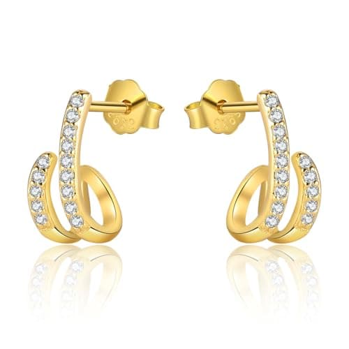 Huggie Earrings for Women, Small Double Hoop Earrings with Cubic Zirconia, Solid 925 Sterling Silver, Hypoallergenic, Jewelry Gift for Her - Image 1