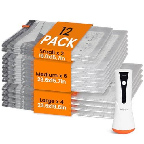 Vacuum Seal Bags for Clothing Travel with Rechargeable Cordless Pump, 12 Pack Compression Space Saver Bags for Packing, Luggage and Seasonal Storage - Image 1