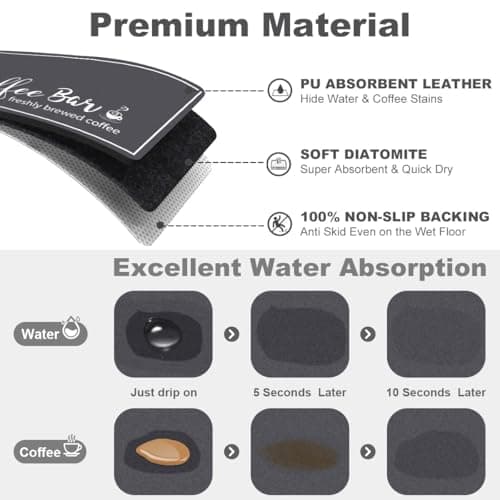 Findosom Dish Drying Mat, 12"x 20" Super Absorbent & Hide Stain Coffee Mat, Cuttable Drying Mat for Kitchen Counter, Coffee Bar Accessories, Under Dish Rack, Coffee Maker, Espresso Machine, DarkGrey - Thumbnail 6
