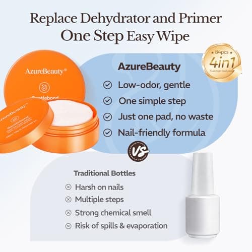 AZUREBEAUTY Nail Dehydrator and Primer 4-in-One Nail Prep Pads Nail Bond Primer Wipes 84PCS (2 Boxes), Acid-Free Hema-Free Gentle Quick Dry Nail Prep Bond for Gel Polish, Acrylic & Dip Powder - Thumbnail 3