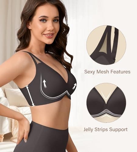 DEANGELMON Wireless Bras for Women Supportive Mesh Straps Bra Seamless Full Coverage No Underwire Comfort Everyday Bras(Black,XXL) - Thumbnail 2