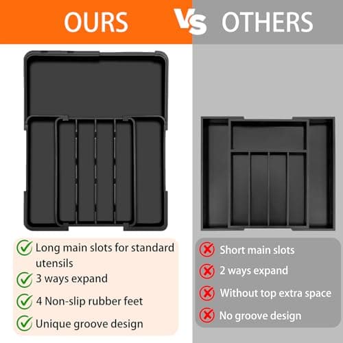 Spaclear Silverware Organizer - Expandable Kitchen Drawer Organizer, Utensil Drawer Organizer, Adjustable Plastic Flatware and Cutlery Holder, Kitchen Organizers Storage for Forks Knives, Black - Thumbnail 6
