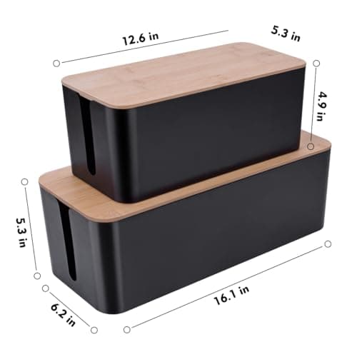 2 Pack Large Cable Management Box – Wooden Style Cord Organizer Box and Cover for TV Wires, Computer, Router, USB Hub and Under Desk Power Strip – Safe ABS Material and Baby-Pets Proof Lock (Black) - Thumbnail 3