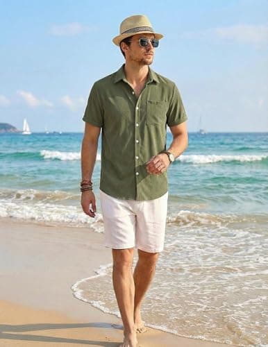 ZAFUL Mens Shirt Mens Button Down Shirt Business Casual Outfits Breathable Lightweight Green XXL - Thumbnail 6
