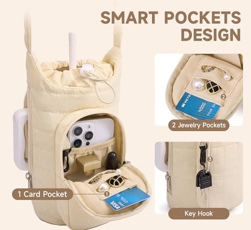 WOOMADA Water Bottle Holder Bag with Strap, 40/32 oz Crossbody Bag Gym Accessories, Sling Purses for Women(Beige) - Thumbnail 4