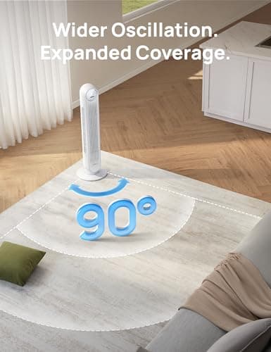 DREO Tower Fan for Bedroom, 25ft/s Smart Standing Fans, 90° Oscillating Floor Fan with 4 Modes, 4 Speeds, 8H Timer, 28dB, Bladeless, Remote, Works with WiFi Voice Control - Thumbnail 5