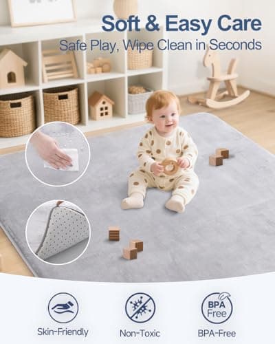 SEPARO Large Thick Baby Play Mat for Floor,Padded 79x118 Foam Mat,Tummy Time Mats,Soft Support&Plush Feel Nursery Rug,Non Slip for Toddler,Infants,Kids Play,Yoga,Baby Crawling Mats (Light Grey) - Thumbnail 3