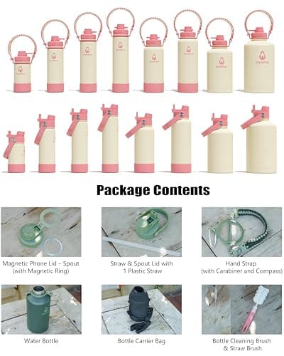 avodvo 1 Gallon Water Bottle with 2 Lids (2-in-1 Straw & Spout Lid, Magnetic Lid), Insulated Water Bottle with Strap, Stainless Steel Water Bottle for Hiking, Gym, Travel, BPA-Free, Light Pink - Thumbnail 2