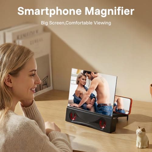 12" Phone Screen Magnifier with Speaker Mini 3D HD Foldable Amplifier for Movies & Gaming-Portable Home Theater Clear Audio,Supports All Smartphones for Family,Seniors,Travel - Thumbnail 3
