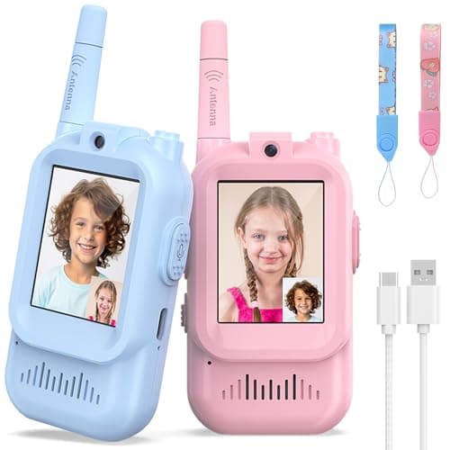 Walkie Talkies for Kids Pack of 2, Rechargeable Long Range Two Way Radios Toys for Boys Girls Age 3-5, Outdoor Adventure Camping Hiking, Birthday with Pink Blue Design