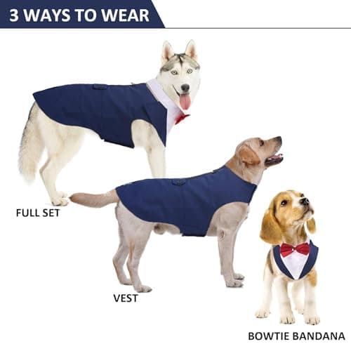DORA BRIDAL Dog Tuxedo for Medium Dogs, Dog Suit and Bowtie, Formal Dogs Wedding Outfit, Pet Tuxedo and Bandana Set Valentines Birthday Costumes for French Bulldog, Pomeranian, Dachshund, Blue, M - Thumbnail 2