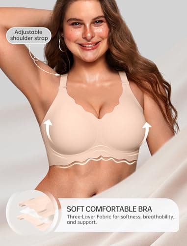 OEAK Womens Seamless Scalloped Bras No Underwire Push Up Full Coverage Bra Comfortable Soft Convertible Everyday Tshirt Bra Nude,S - Thumbnail 5