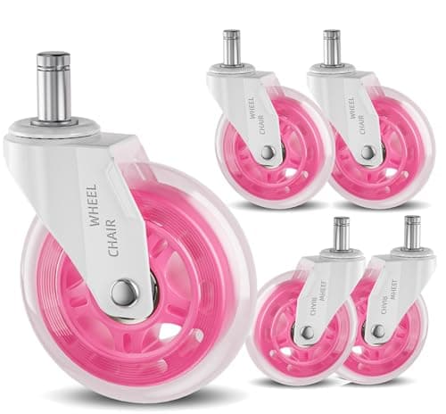 TESUMI Pink Office Chair Wheels 3" Roller Blade Rubber Chair Casters Replacement, Heavy Duty Quiet No Scratch Gaming Chair Wheel for Hardwood Floor Carpet, Set of 5, 11mm Universal Fit/Not for 1KEA - Image 1