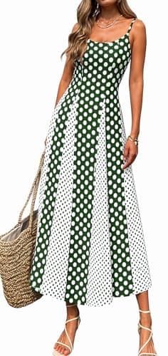 Polka Dot Spaghetti Strap MidiDress with Pocket for Women Flattering A-Line Dress with Playful Dot Print,for Casual or Semi-Formal Occasions - Image 1