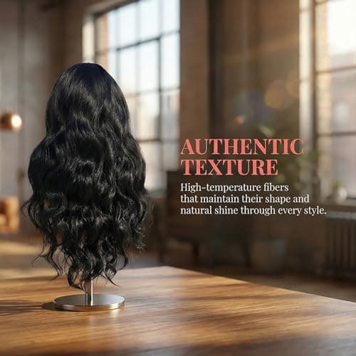 QITAQOTA 26 Inch Natural Black Body Wave Wig for Women with Air Bangs - Heat Resistant Synthetic Wig, Breathable Cap & Free Wig Cap, for Daily Wear, Cosplay, Date & Party - Thumbnail 3