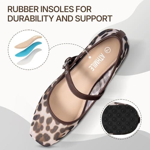 ATHMILE Women's Leopard Mesh Flats for Women Mary Janes Shoes Women Square Toe Ballet Flats with Adjustable Strap, Slip-On Comfortable Casual Dress Shoes for Office, Date Night and Daily Wear Size 9 - Thumbnail 5