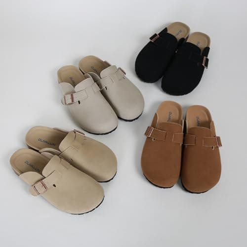 Dumalum Suede Brown Clogs for Women & Men - Comfort Cork Footbed with Arch Support - Adjustable Buckle Mules Slip-On Sandals Unisex Potato Shoes Home Slippers - Thumbnail 6